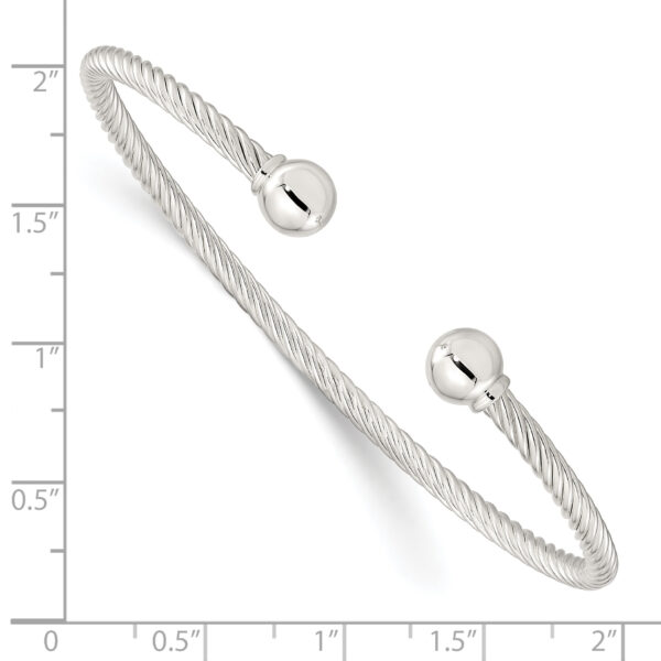 Sterling Silver Polished Twisted w/1 Thread Ball Cuff Bangle - Image 3