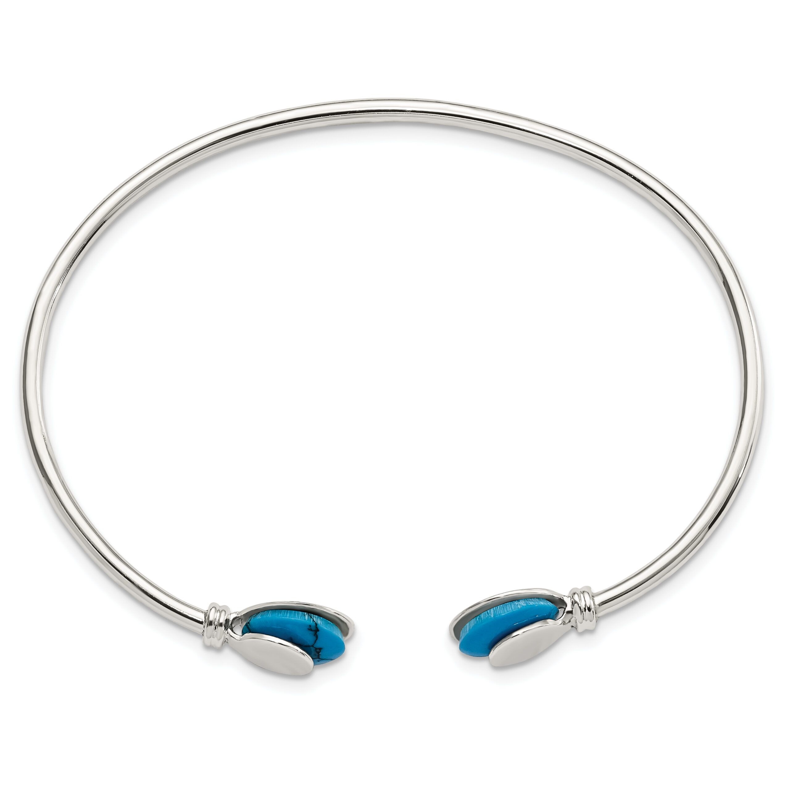 Sterling Silver Polished Reconstituted Turquoise Flexible Cuff Bangle - Image 2