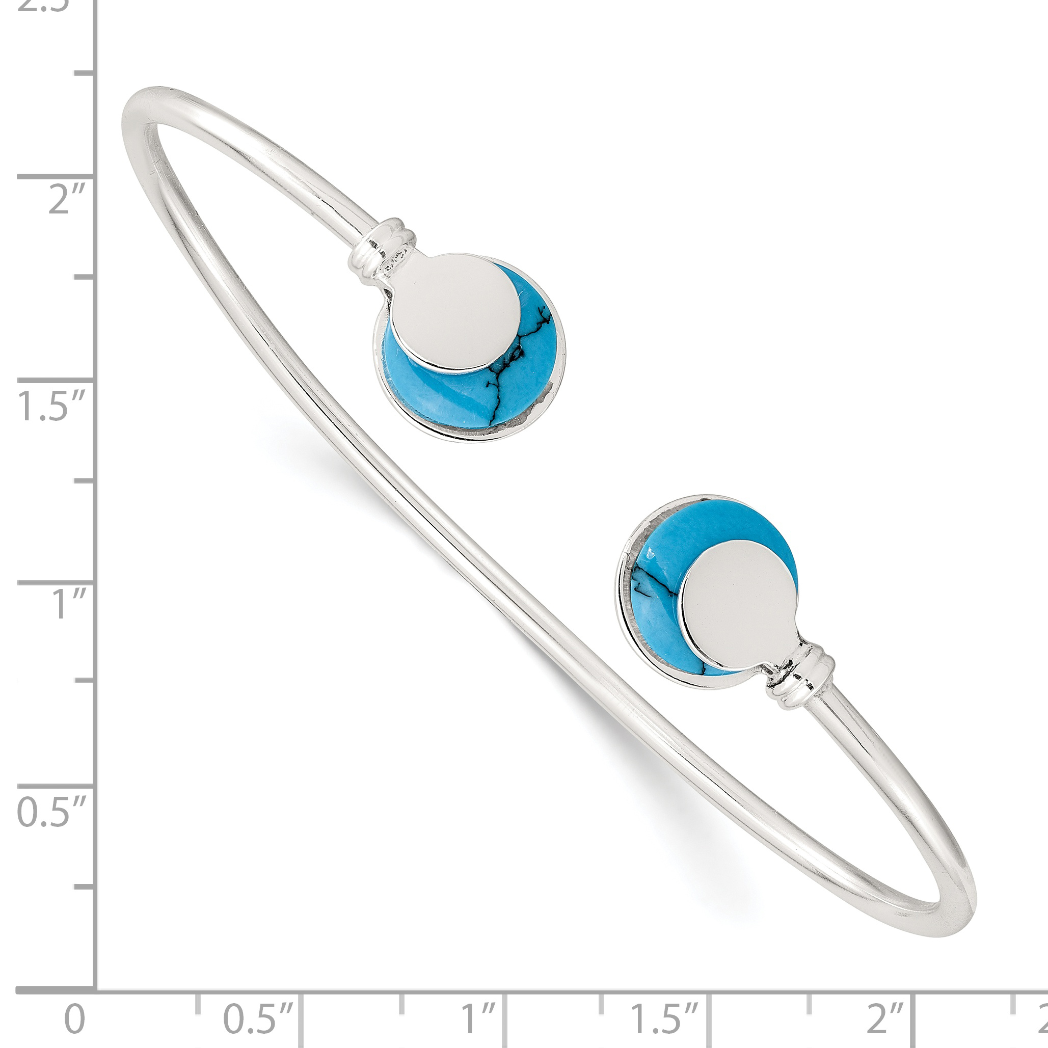 Sterling Silver Polished Reconstituted Turquoise Flexible Cuff Bangle - Image 3