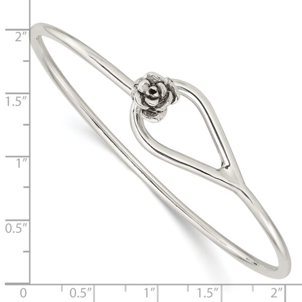 Sterling Silver Polished Flower Catch Bangle - Image 3