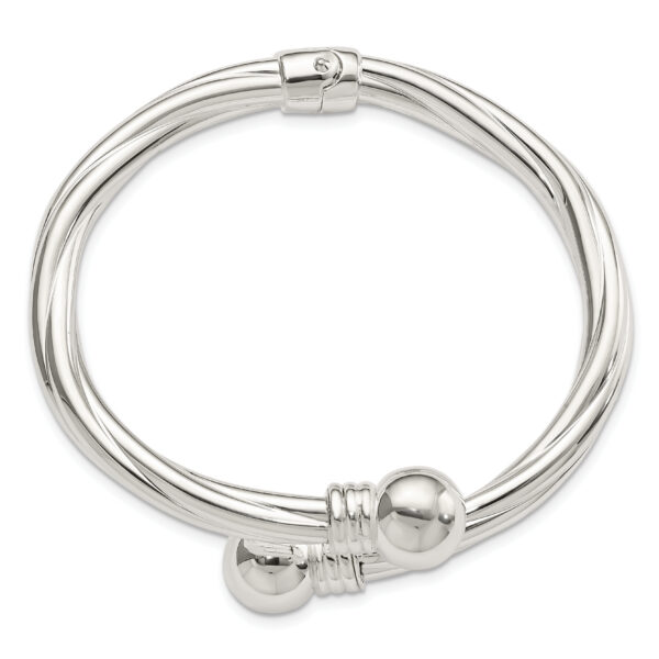 Sterling Silver Polished Twist Patterned Hinged Bangle - Image 2