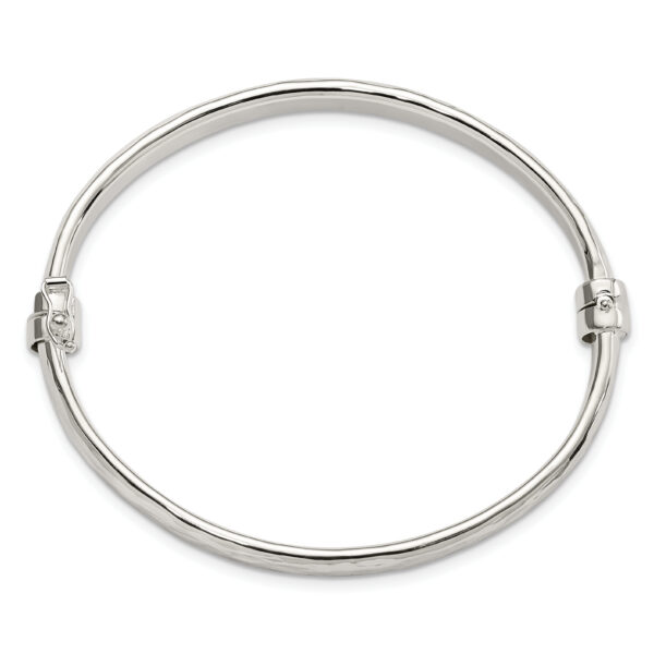 Sterling Silver Polished Textured Hinged Bangle - Image 2