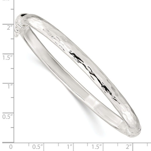 Sterling Silver Polished Textured Hinged Bangle - Image 3