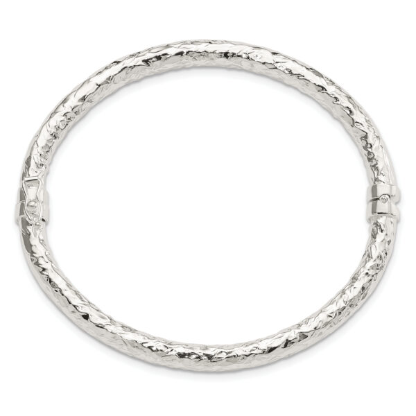 Sterling Silver Polished Textured Hinged Bangle - Image 2