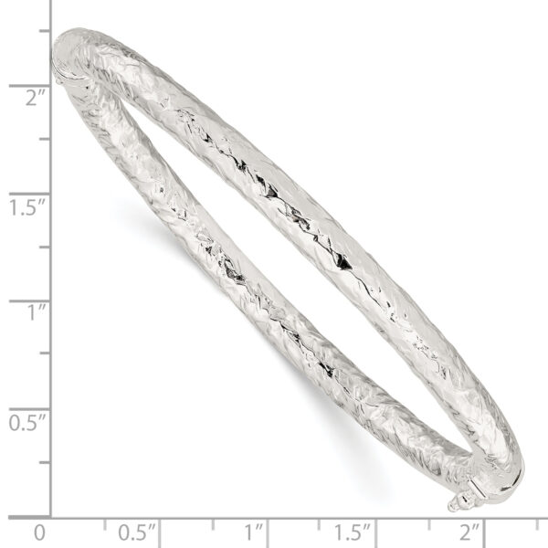 Sterling Silver Polished Textured Hinged Bangle - Image 3