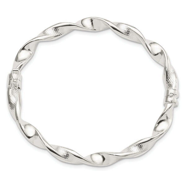 Sterling Silver Polished Twisted Textured Hinged Bangle - Image 2