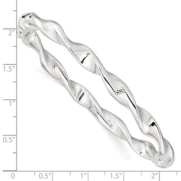 Sterling Silver Polished Twisted Textured Hinged Bangle - Image 3