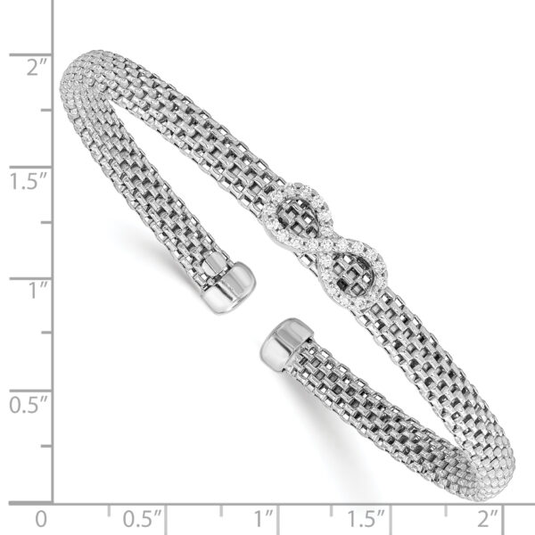 Sterling Silver Rhodium-plated Polished CZ Infinity Flexible Cuff Bangle - Image 3