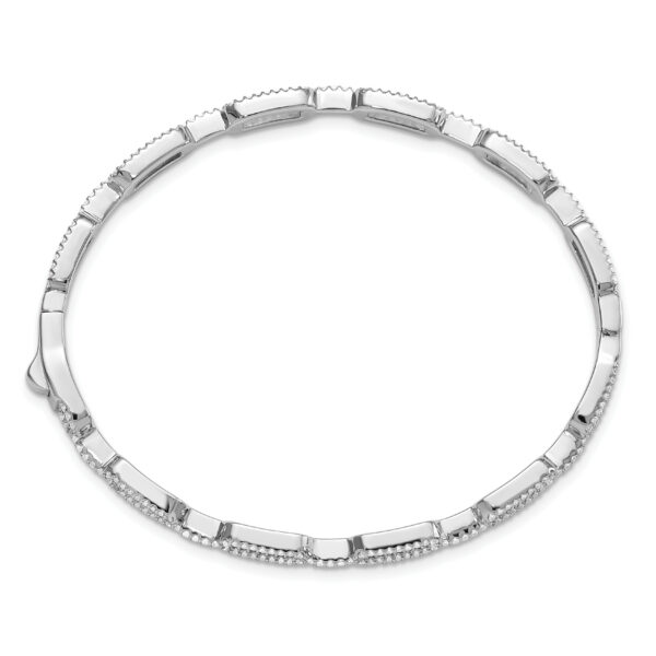 Sterling Silver Rhodium-plated CZ Hinged Bangle - Image 2