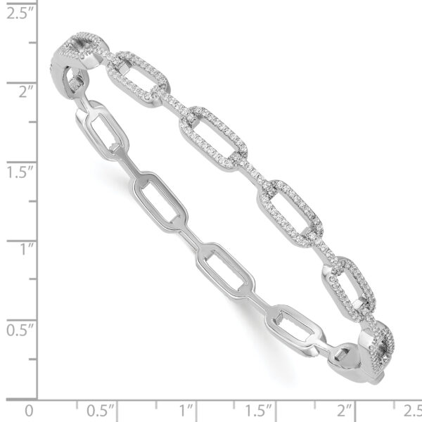 Sterling Silver Rhodium-plated CZ Hinged Bangle - Image 3