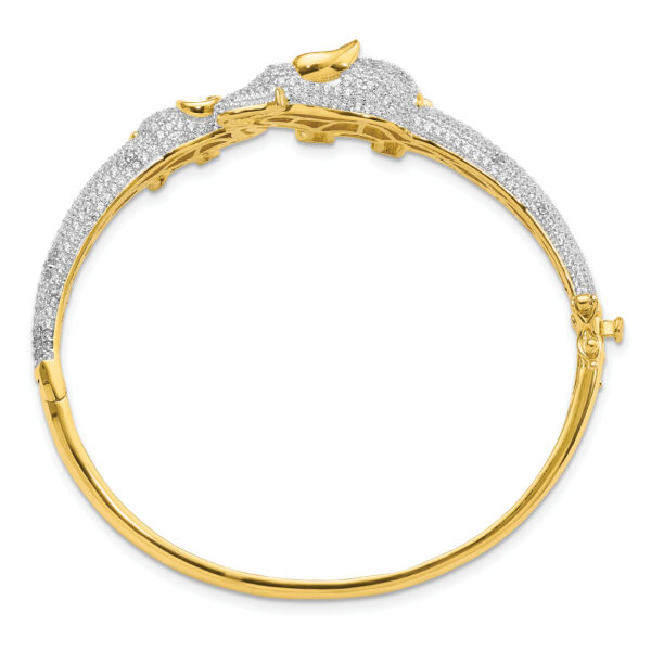 Sterling Silver RH-plated Gold Tone Mom and Baby CZ Elephants Hinged Bangle - Image 2