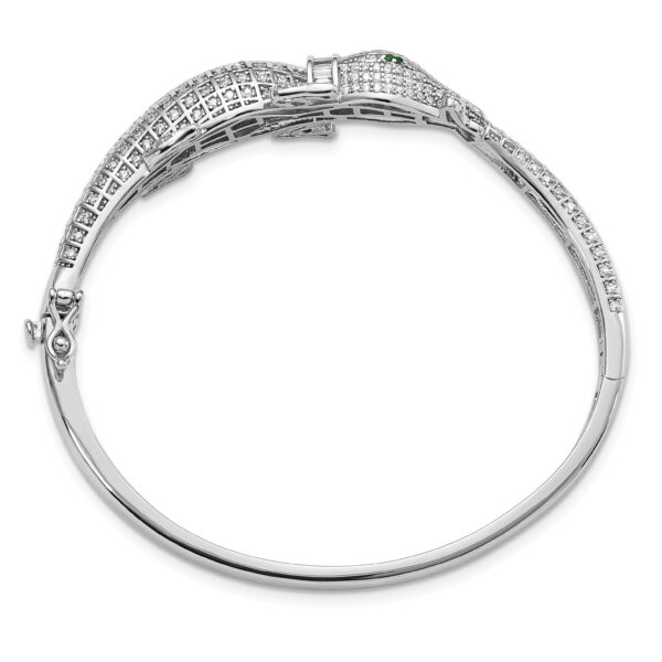 Sterling Silver Rhodium-plated Polished CZ Alligator Hinged Bangle - Image 2