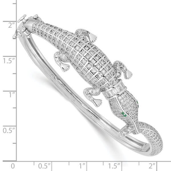 Sterling Silver Rhodium-plated Polished CZ Alligator Hinged Bangle - Image 3