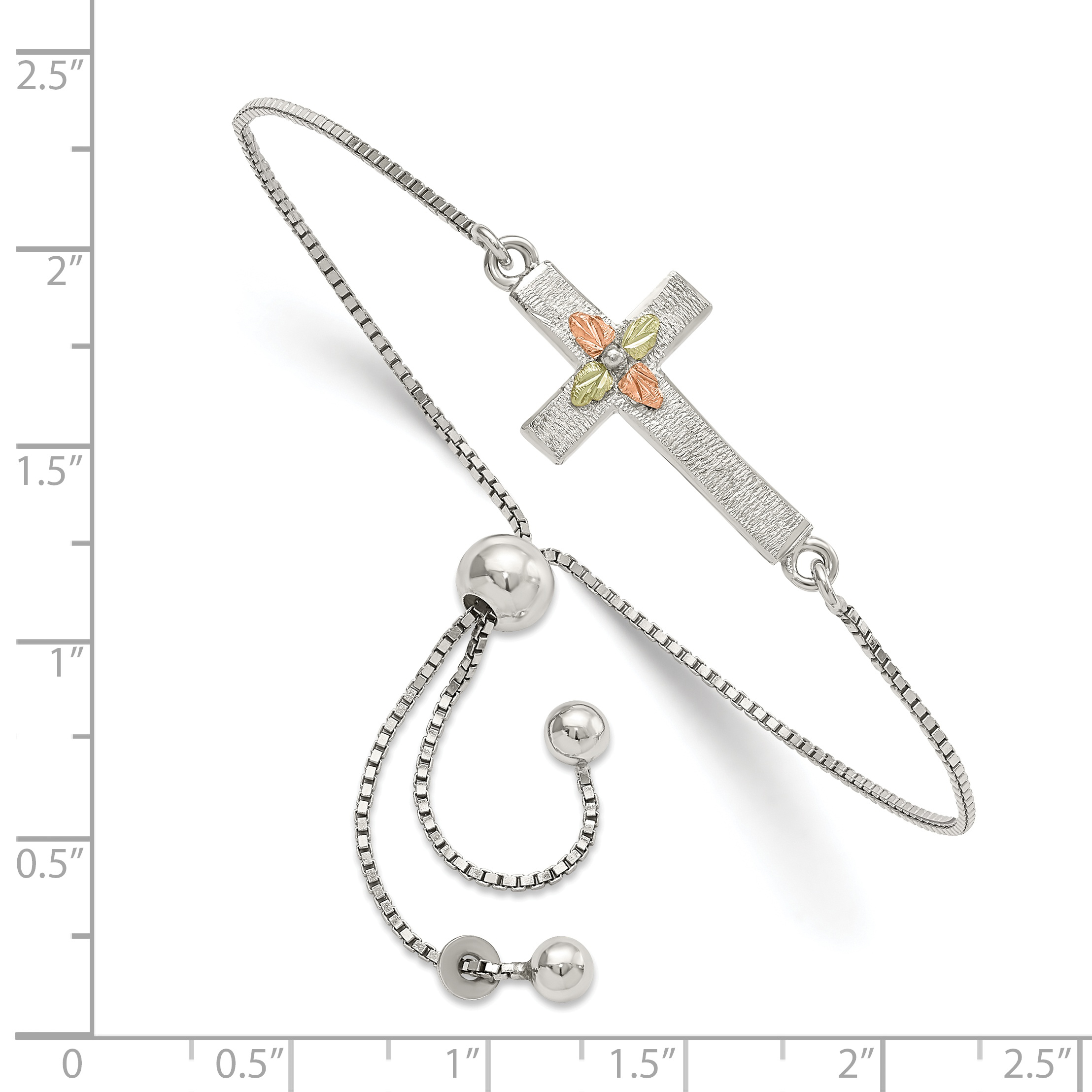 Sterling Silver Rhod-pltd w/12K Accents Cross Adjustable Bracelet - Image 2