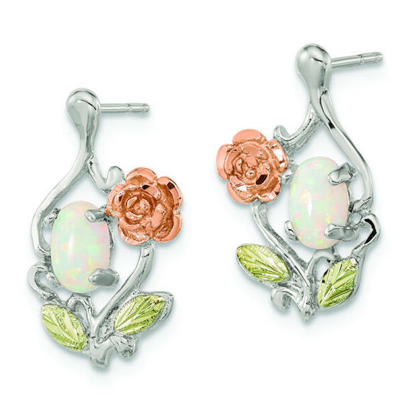 Sterling Silver Rhod-pltd w/12K Accents Cr. White Opal Post Earrings - Image 2