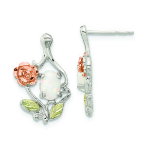 Sterling Silver Rhod-pltd w/12K Accents Cr. White Opal Post Earrings