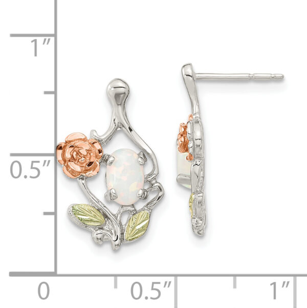 Sterling Silver Rhod-pltd w/12K Accents Cr. White Opal Post Earrings - Image 3