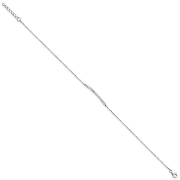 Sterling Silver Cheryl M Rhodium-plated CZ Bar w/ 1 inch ext Anklet - Image 2