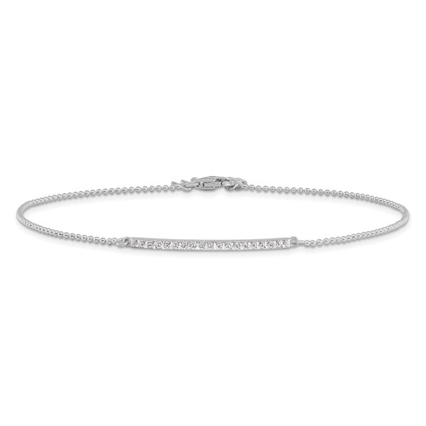 Sterling Silver Cheryl M Rhodium-plated CZ Bar w/ 1 inch ext Anklet - Image 3