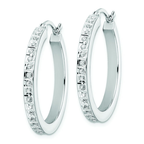 Sterling Silver Platinum-Plated Diamond Mystique Hoop Earrings - Image 2