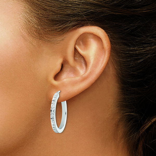 Sterling Silver Platinum-Plated Diamond Mystique Hoop Earrings - Image 3