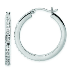 Sterling Silver Platinum-Plated Diamond Mystique Hoop Earrings