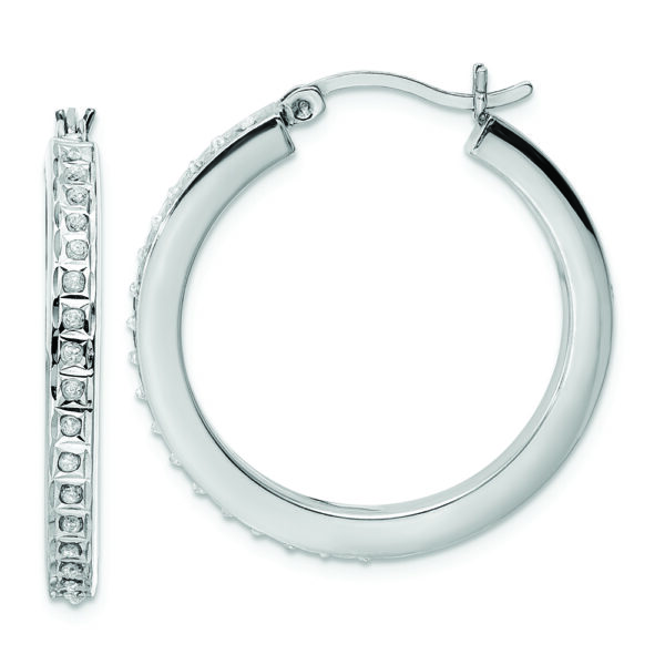 Sterling Silver Platinum-Plated Diamond Mystique Hoop Earrings