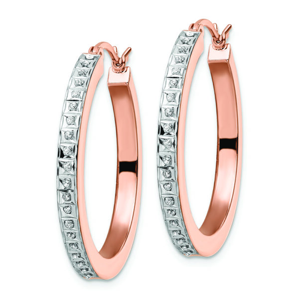 Sterling Silver Rose Gold-Plated Diamond Mystique Hoop Earrings - Image 2