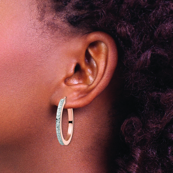 Sterling Silver Rose Gold-Plated Diamond Mystique Hoop Earrings - Image 3