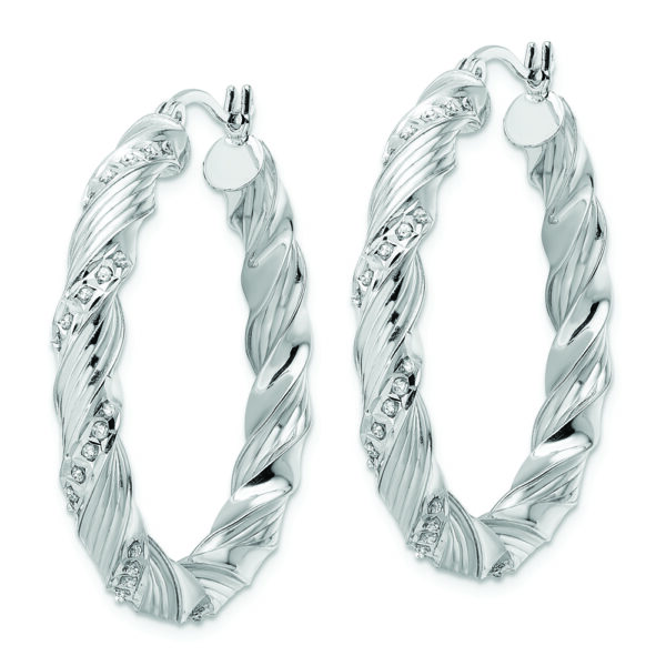 Sterling Silver Platinum-Plated Diamond Mystique Twisted Hoop Earrings - Image 2