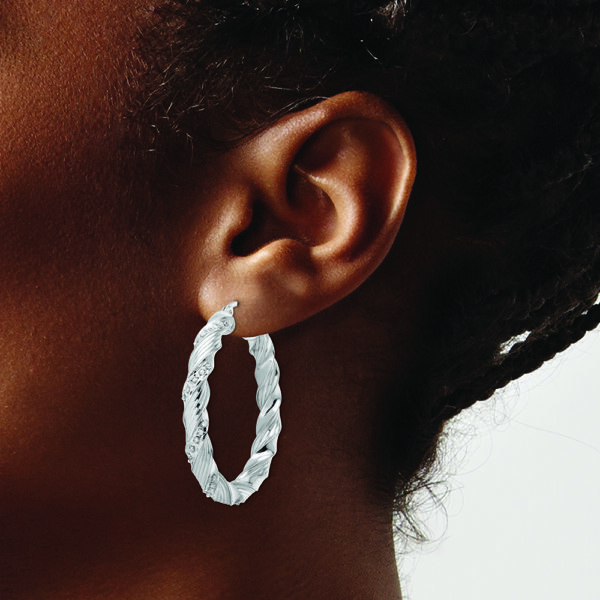 Sterling Silver Platinum-Plated Diamond Mystique Twisted Hoop Earrings - Image 3