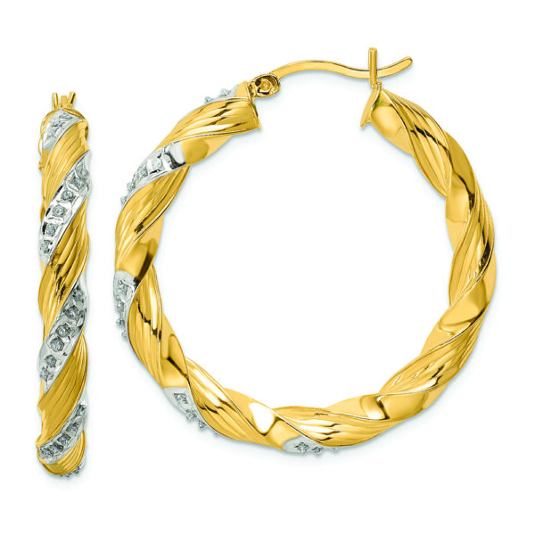 Sterling Silver Gold-Plated Diamond Mystique Twisted Hoop Earrings