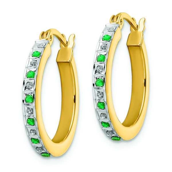 Sterling Silver Gold-Plated Diamond Mystique Dia/Emerald Hoop Earrings - Image 2