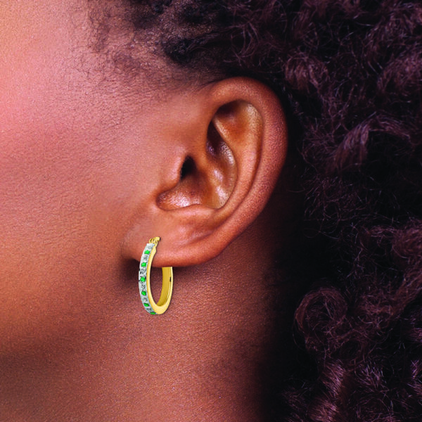 Sterling Silver Gold-Plated Diamond Mystique Dia/Emerald Hoop Earrings - Image 3