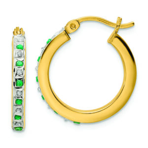 Sterling Silver Gold-Plated Diamond Mystique Dia/Emerald Hoop Earrings