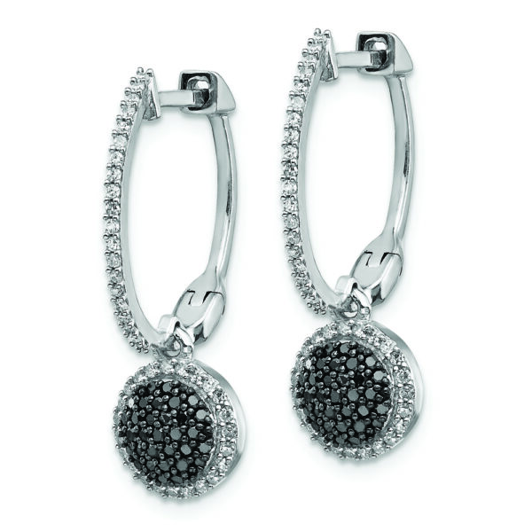 SS RH Plated White Night Black & White Diamond Hinged Hoop Earrings - Image 2