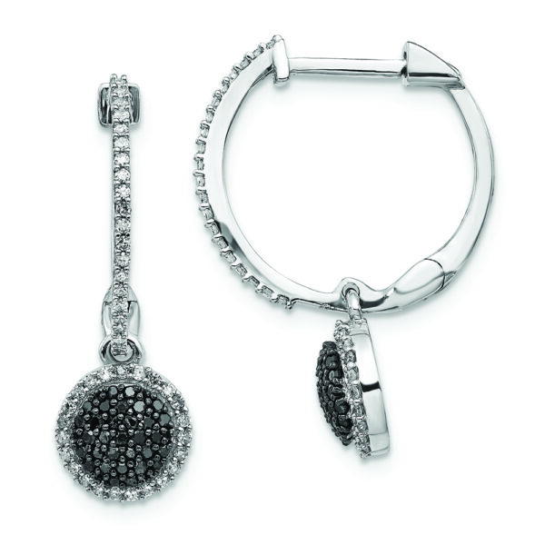 SS RH Plated White Night Black & White Diamond Hinged Hoop Earrings