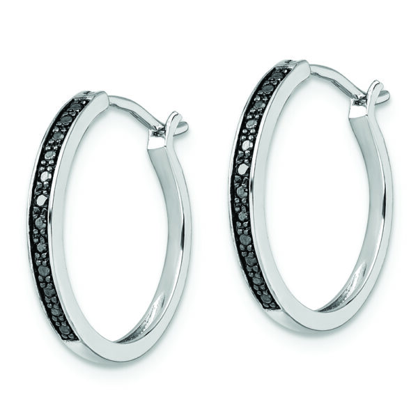 SS RH Plated White Night Black Diamond Hoop Earrings - Image 2