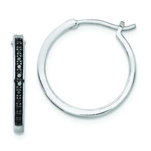 SS RH Plated White Night Black Diamond Hoop Earrings