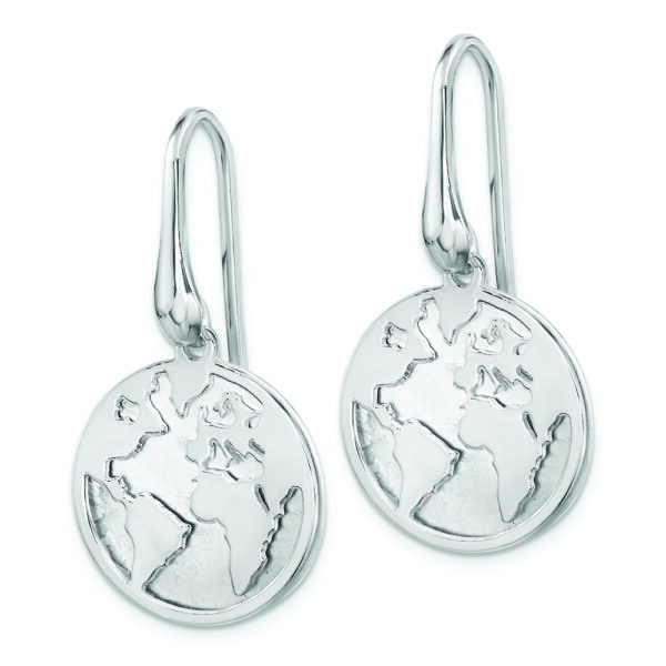 Sterling Silver Polished and Satin World Dangle Earrings - Image 2