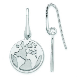 Sterling Silver Polished and Satin World Dangle Earrings