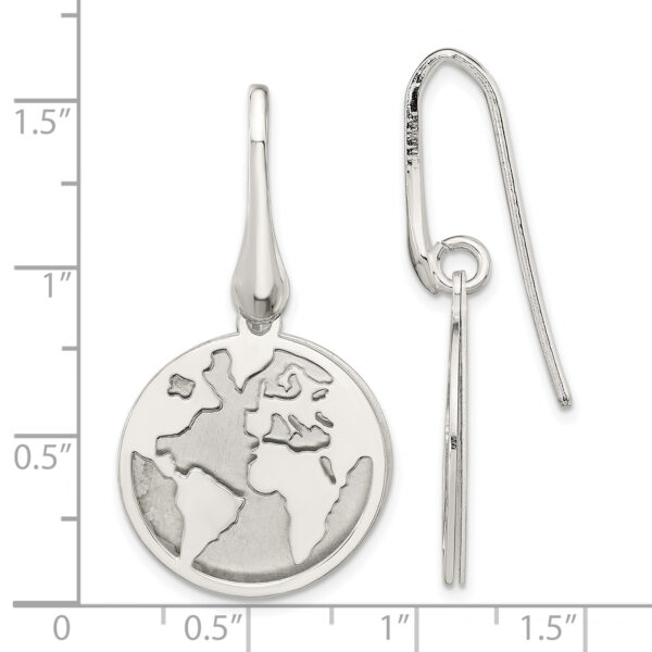 Sterling Silver Polished and Satin World Dangle Earrings - Image 3