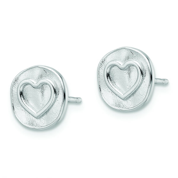 Sterling Silver Rhodium-plated Heart in Satin Circle Post Earrings - Image 2