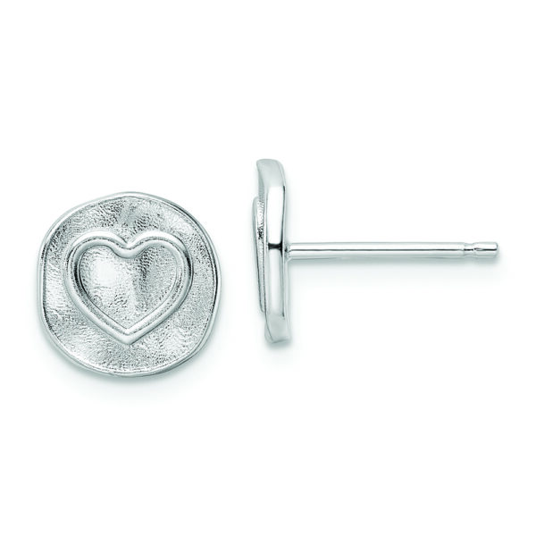 Sterling Silver Rhodium-plated Heart in Satin Circle Post Earrings