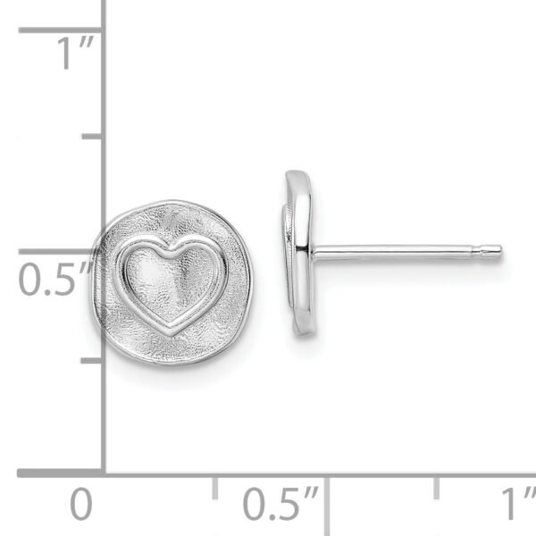 Sterling Silver Rhodium-plated Heart in Satin Circle Post Earrings - Image 3