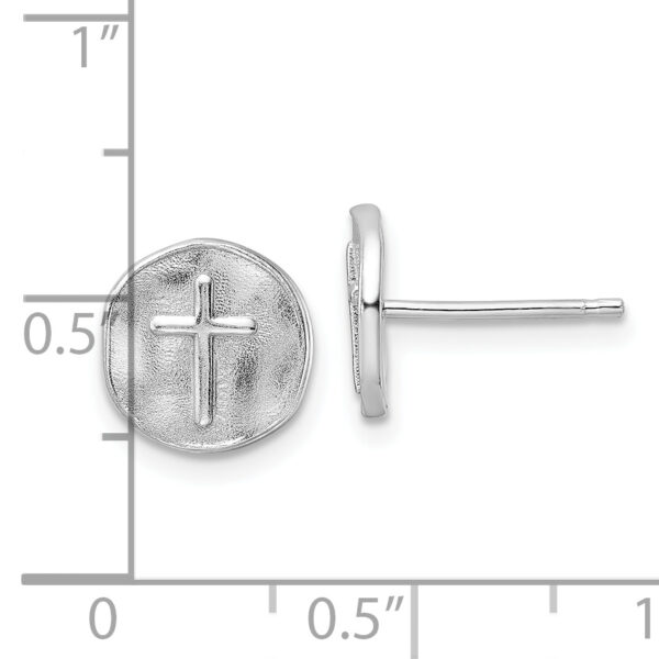 Sterling Silver Rhodium-plated Cross in Satin Circle Post Earrings - Image 3