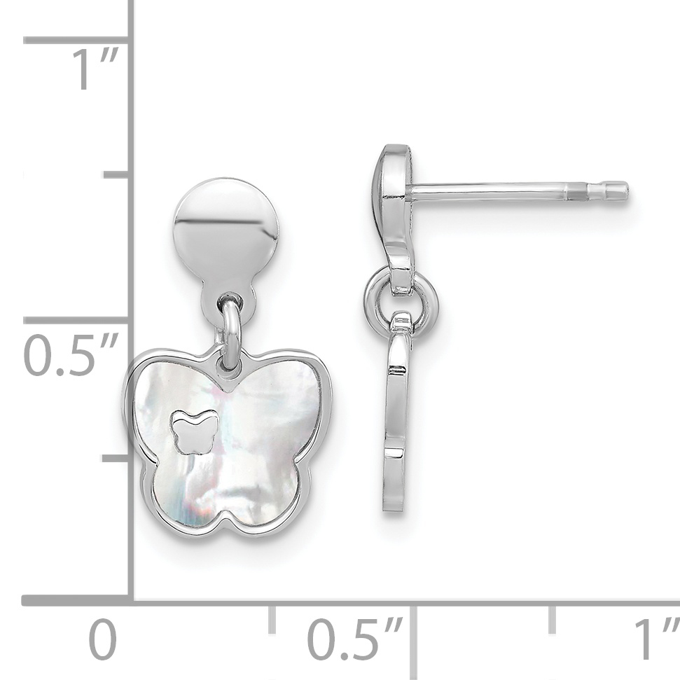 Sterling Silver Rhodium-plated Mother of Pearl Butterfly Dangle Earrings - Image 2