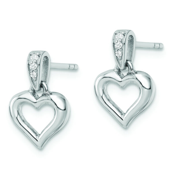 Sterling Silver RH Polished CZ Heart Post Dangle Earrings - Image 2