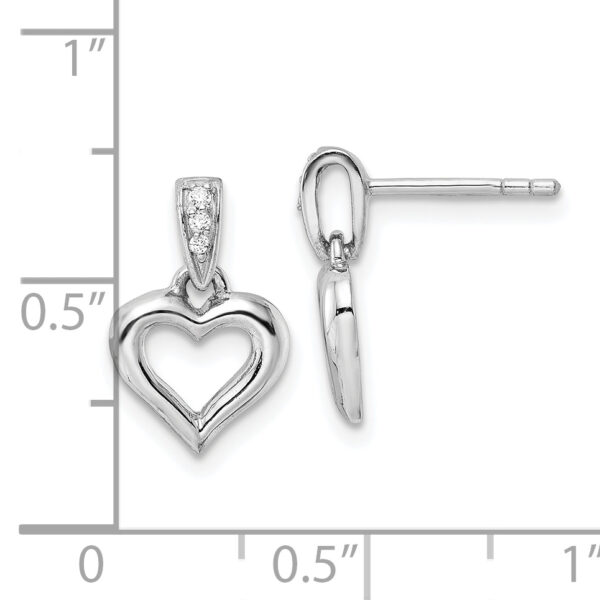 Sterling Silver RH Polished CZ Heart Post Dangle Earrings - Image 3
