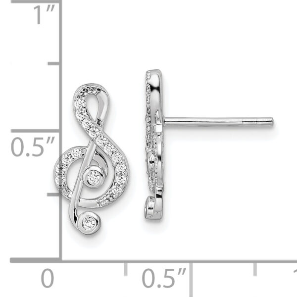 Sterling Silver Rhodium-plated CZ Treble Clef Post Earrings - Image 3